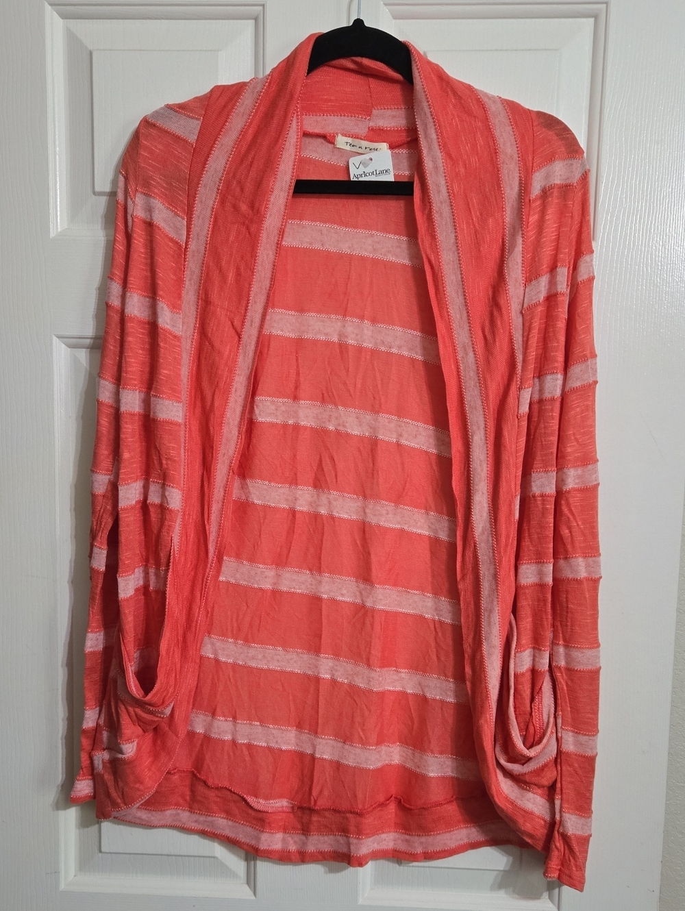 tea n rose Coral and Cream Striped Open Cardigan